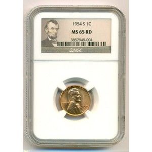 1954 S Lincoln Wheat Cent MS65 RED NGC Portrait Label
